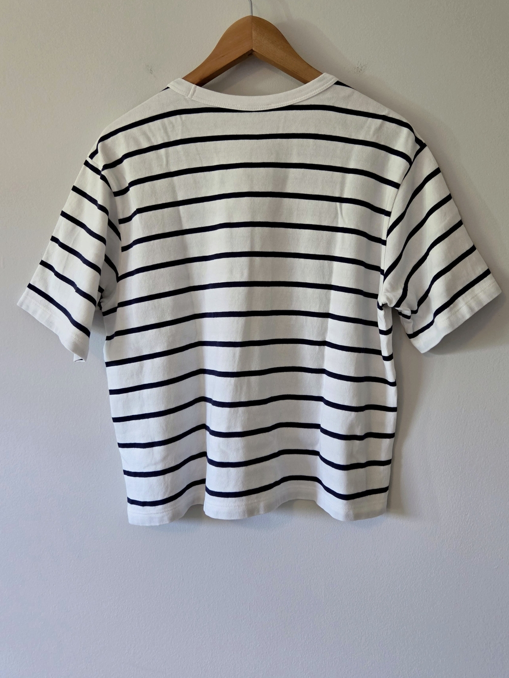 AYR The Practice Tee Dime Knit Tee Shirt - Expat White / Navy Blue - Large - Picture 7 of 11